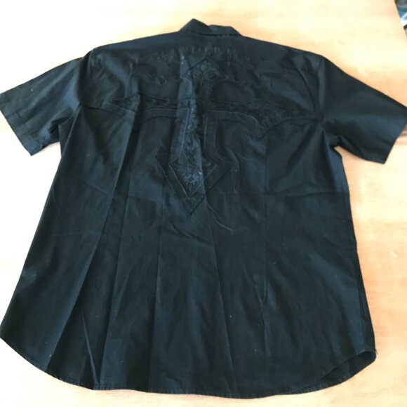 Affliction Black Premium Slim Shirt Men 2XL Black Button Up Pocket Embroidered - Picture 2 of 16